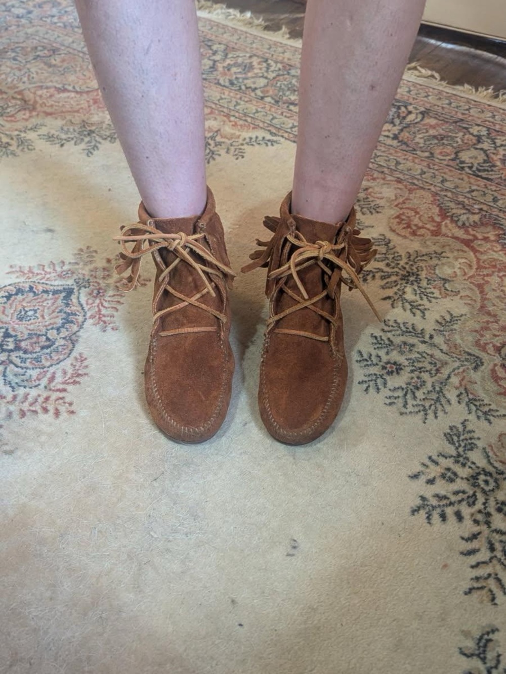 Minnetonka Brown Suede Fringe Lace-Up Moccasin Boots